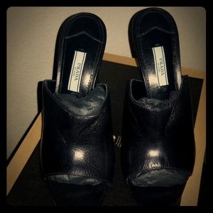 Black Leather Prada Heels